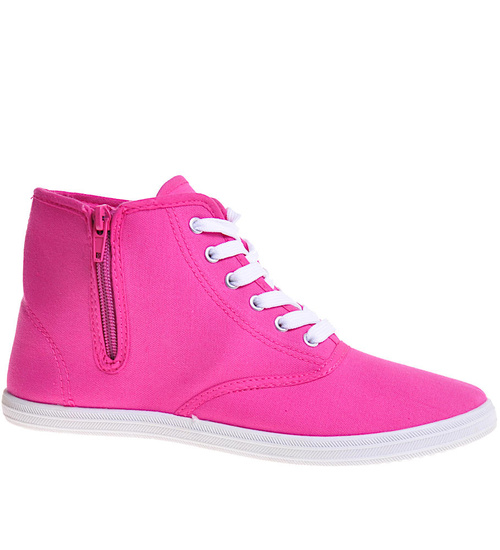 Wysokie damskie tenisówki z tkaniny Fuksja /C6-2 12355 T444/