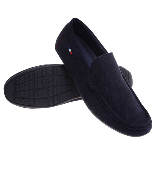 Granatowe wsuwane mokasyny półbuty /G10-3 18063 T386 +H2/