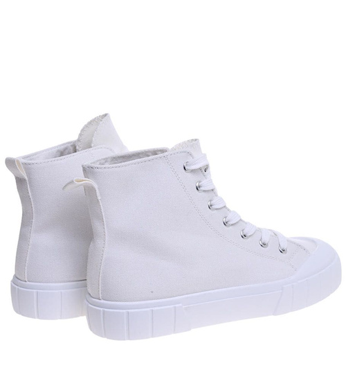 Białe wysokie trampki damskie z tkaniny /E9-3 15958 G157/