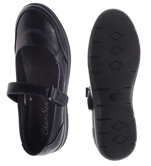 Czarne damskie półbuty na rzepy /G9-3 18703 T288/