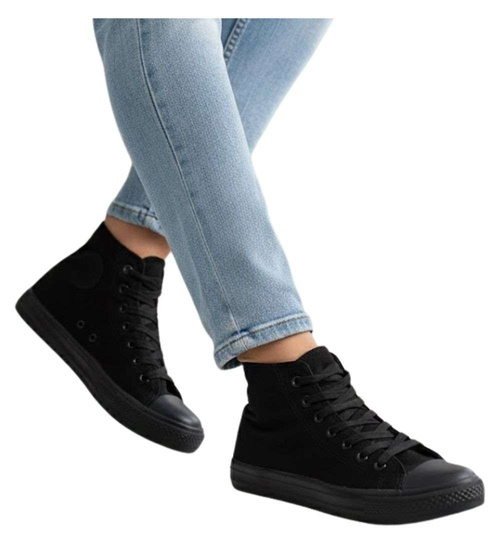 Klasyczne czarne trampki damskie z wysoką cholewką /H2 16707 G9-84/