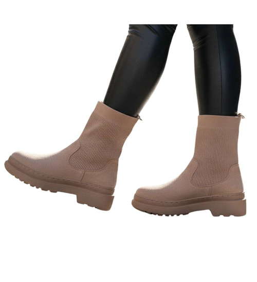 Beżowe wsuwane botki damskie ost491