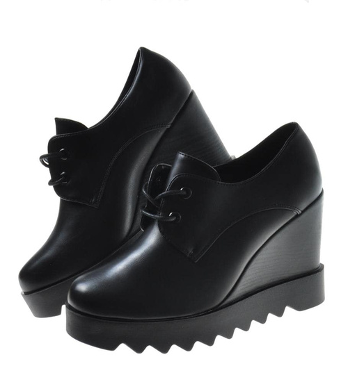 Damskie botki na koturnie Czarne /F8-3 9490 S233/