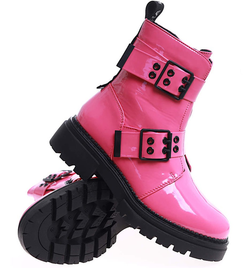 Różowe damskie botki trapery z klamerkami /F9-3 16894 T240/