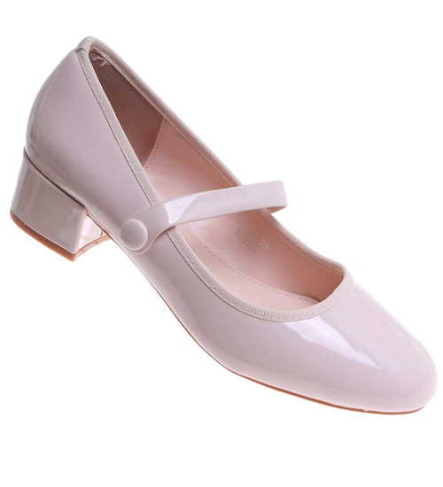 Beżowe czółenka z paskiem na niskim obcasie /C1-3 17732 W182/