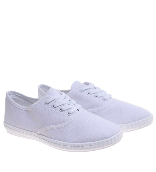 Białe sznurowane tenisówki damskie /E2-2 18729 T187/