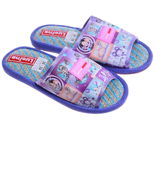 Fioletowe materiałowe kapcie damskie /G11-1 17593 T2-5/