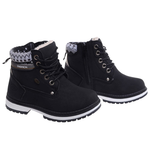 Ocieplane czarne botki trapery dziewczęce /C1-3 18293 T384/