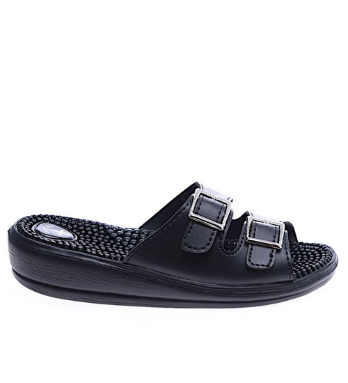 Czarne damskie zdrowotne klapki z kolcami Fakirki /E3-1 14361 T156/