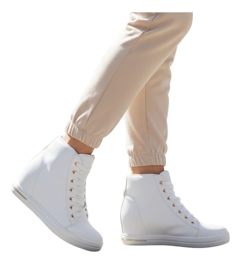 Białe sneakersy damskie na koturnie /C4-3 12815 T690/