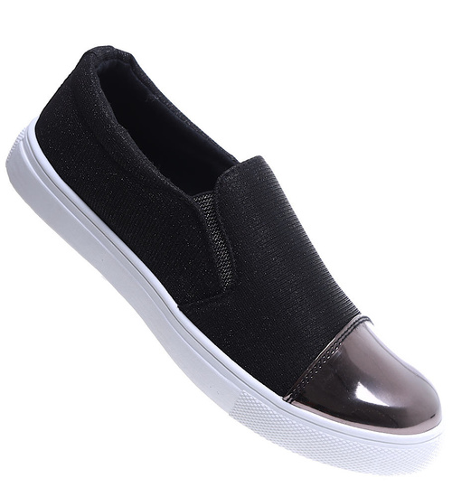 Wsuwane czarne trampki damskie /E10-2 15644 T180/