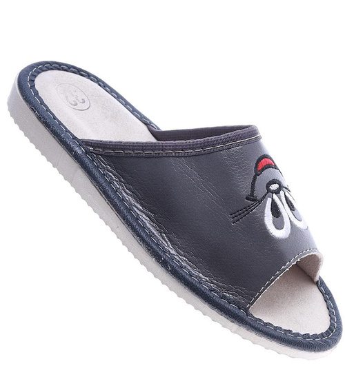 Skórzane dziecięce wsuwane klapki Szare /G9-1 8207 S182/