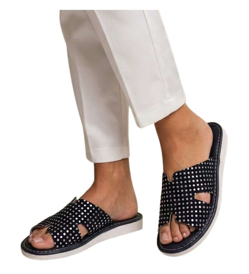 Skórzane domowe klapki kapcie Czarne /G4-1 14975 S194/