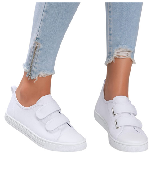 Białe damskie trampki z tkaniny na rzepy /D2-3 15804 T154/