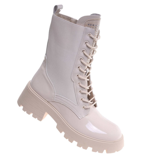 Beżowe botki trapery glany /D2-1 18208 T383/