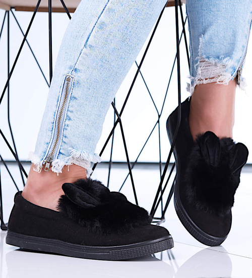 Wsuwane czarne zamszowe trampki z uszami slip on /E1-2 15624 T037/