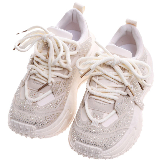 Sznurowane buty sportowe na platformie Beżowe /G3-1 17423 T891/