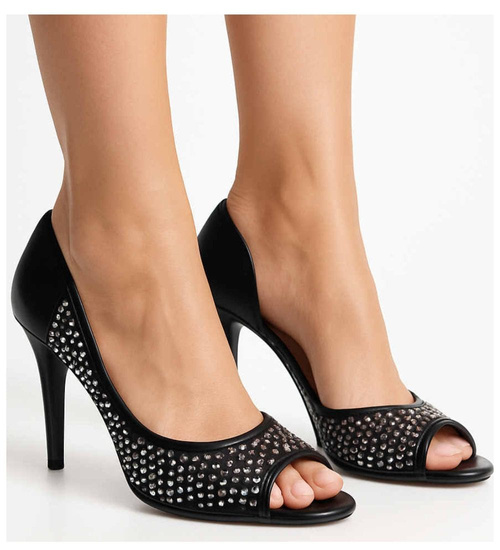 Czarne sandały szpilki ażurowe /A4-2 17835 G18-45 +H2/