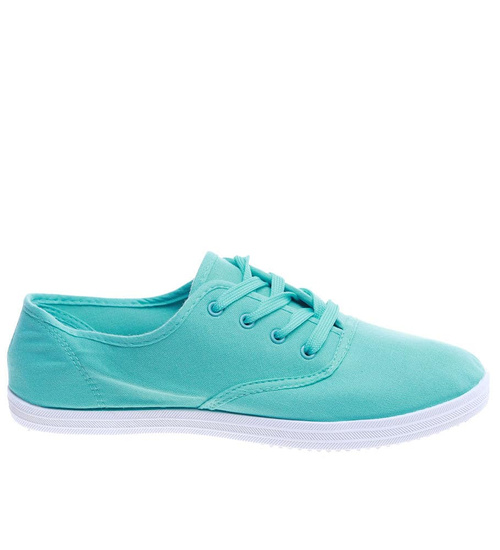 Szmaciane miętowe tenisówki damskie- nadwymiar /B2-1 14266 S044/