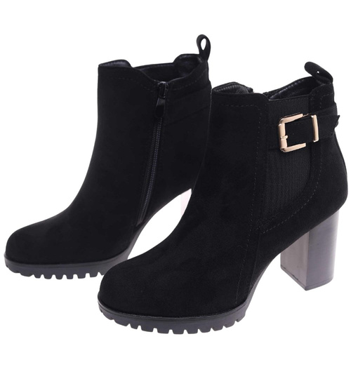 Botki damskie na obcasie Czarne /A8-2 18264 W422/