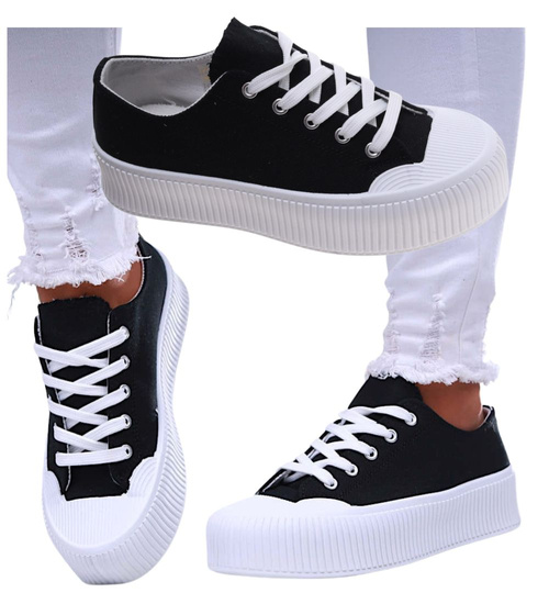 Czarne trampki damskie na platformie /C5-3 16696 T181/