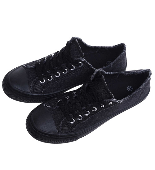 Wiązane czarne trampki damskie /F10-2 18121 T152/