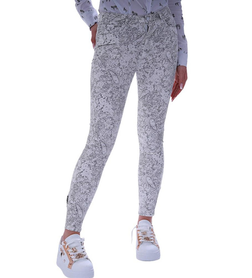 Biało szare spodnie damskie z wzorem /H2 UB841 G4/