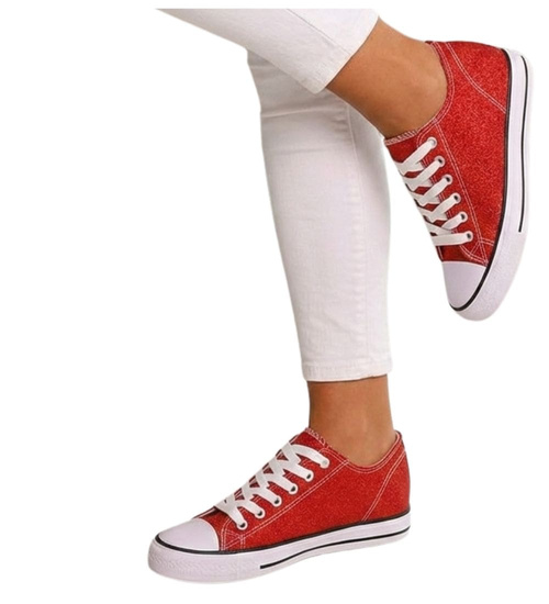 Czerwone wiązane trampki sneakersy na niskim koturnie /F6-3 13522 T8-6/
