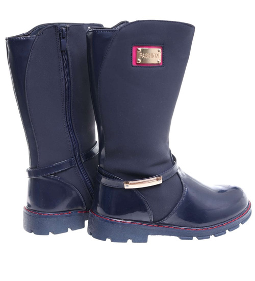 Granatowe dziewczęce kozaki z futerkiem /G5-1 18314 T255/