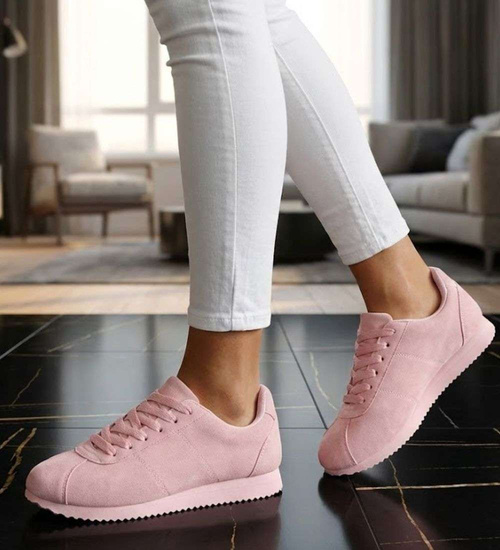 Sznurowane damskie buty sportowe Różowe /F5-3 18650 T102 +H2/