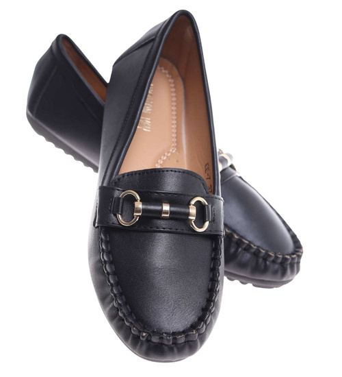 Wsuwane czarne baleriny lordsy z ozdobą /H2 18471 W7-38/