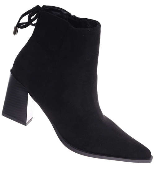 Klasyczne botki damskie zimowe na obcasie Czarne /K3-1 18564 W222/