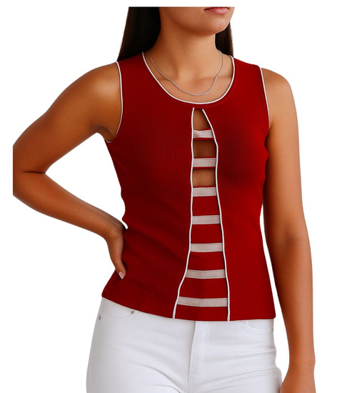 Czerwona koszulka damska bezrękawnik /H2 K66 ub975 S)0/