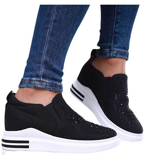 Czarne trampki sneakersy na koturnie /E8-2 16891 T284/