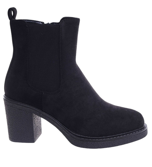 Czarne botki damskie na grubym obcasie /D6-1 18323 W385/