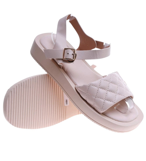 Beżowe sandały damskie na platformie /F4-3 17554 T130/