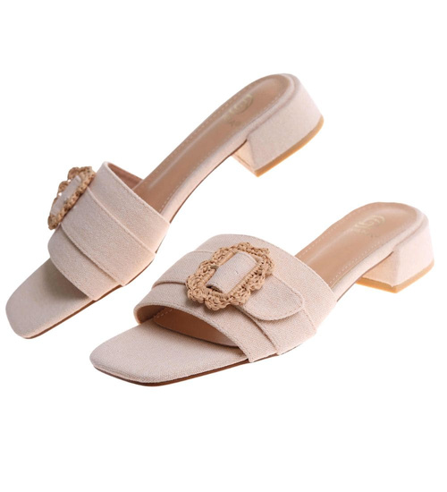 Klapki damskie na płaskim obcasie Jasny Beż /C3-2 17838 G285/