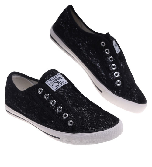 Wsuwane czarne trampki damskie /G3-1 16494 G8-6/