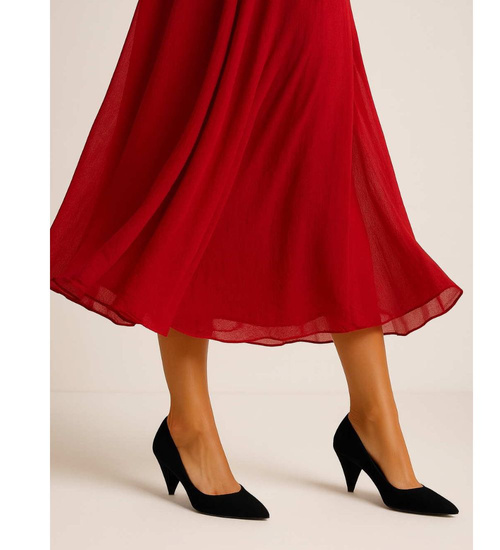 Czarne zamszowe czółenka damskie na obcasie /E5-2 12153 T197/