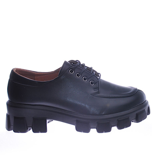 Czarne półbuty mokasyny na platformie /C4-3 12734 T690/