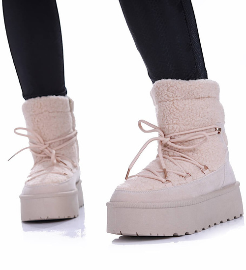 Beżowe ocieplane kozaki śniegowce na platformie /G6-1 17114 G388/