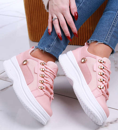 Różowe sznurowane trampki creepersy /E4-3 13258 S293/ Różowe sznurowane trampki creepersy /E4-3 13258 S293/