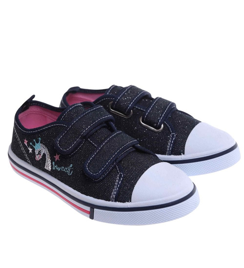 Granatowe dziewczęce trampki na rzepy /F9-2 18114 200/