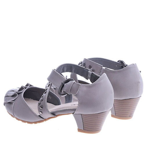 Szare czółenka z paseczkiem na niskim obcasie /A9-1 14105 T143/