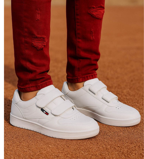 Wygodne białe trampki męskie na rzepy /F3-2 18139 T381/