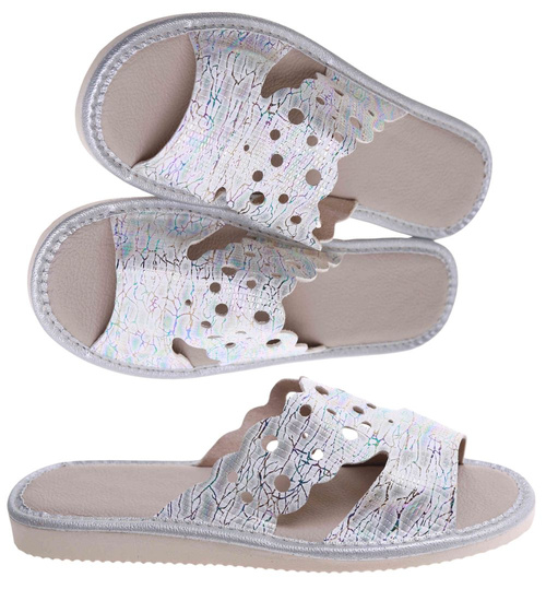 Srebrne ażurowe domowe klapki kapcie /B6-117646 S165/