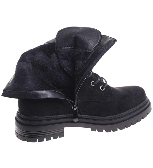 Czarne sznurowane botki trapery zamszowe /G8-3 18503 T444/