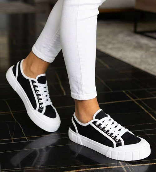 Sznurowane trampki damskie czarne /C3-3 H2 18068 T7/