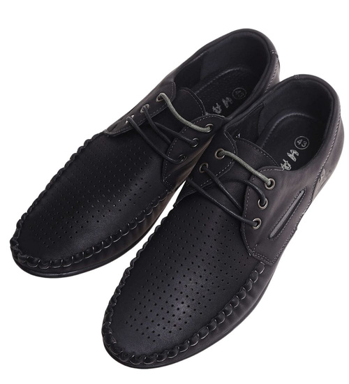 Półbuty męskie czarne sznurowane /E7-1 17874 S396/