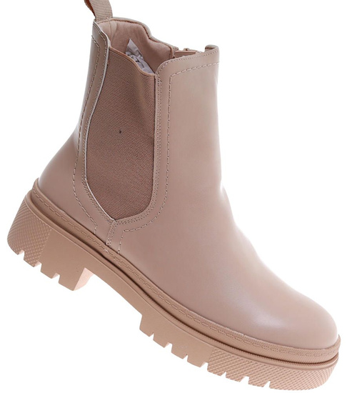 Beżowe botki sztyblety na płaskim obcasie /A4-2 16860 G347/